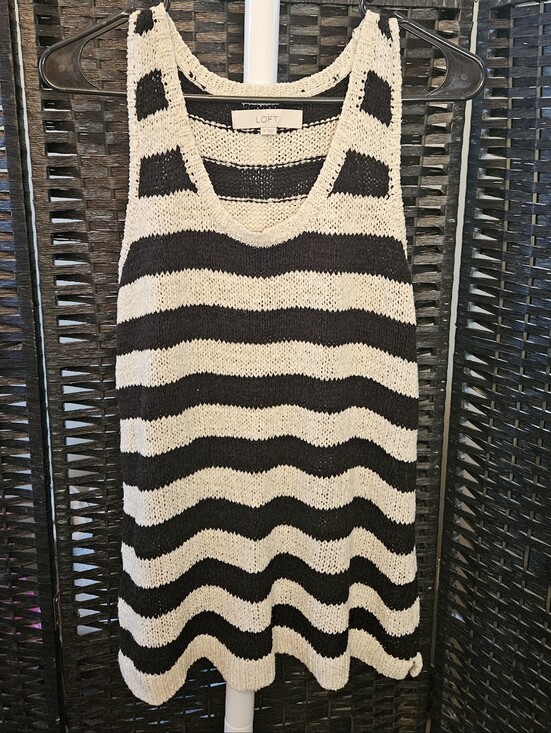 LOFT Tops - LOFT Black and White Striped Knit Tank